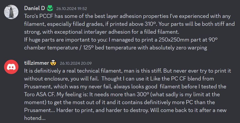 User Feedback for the PC CF filament